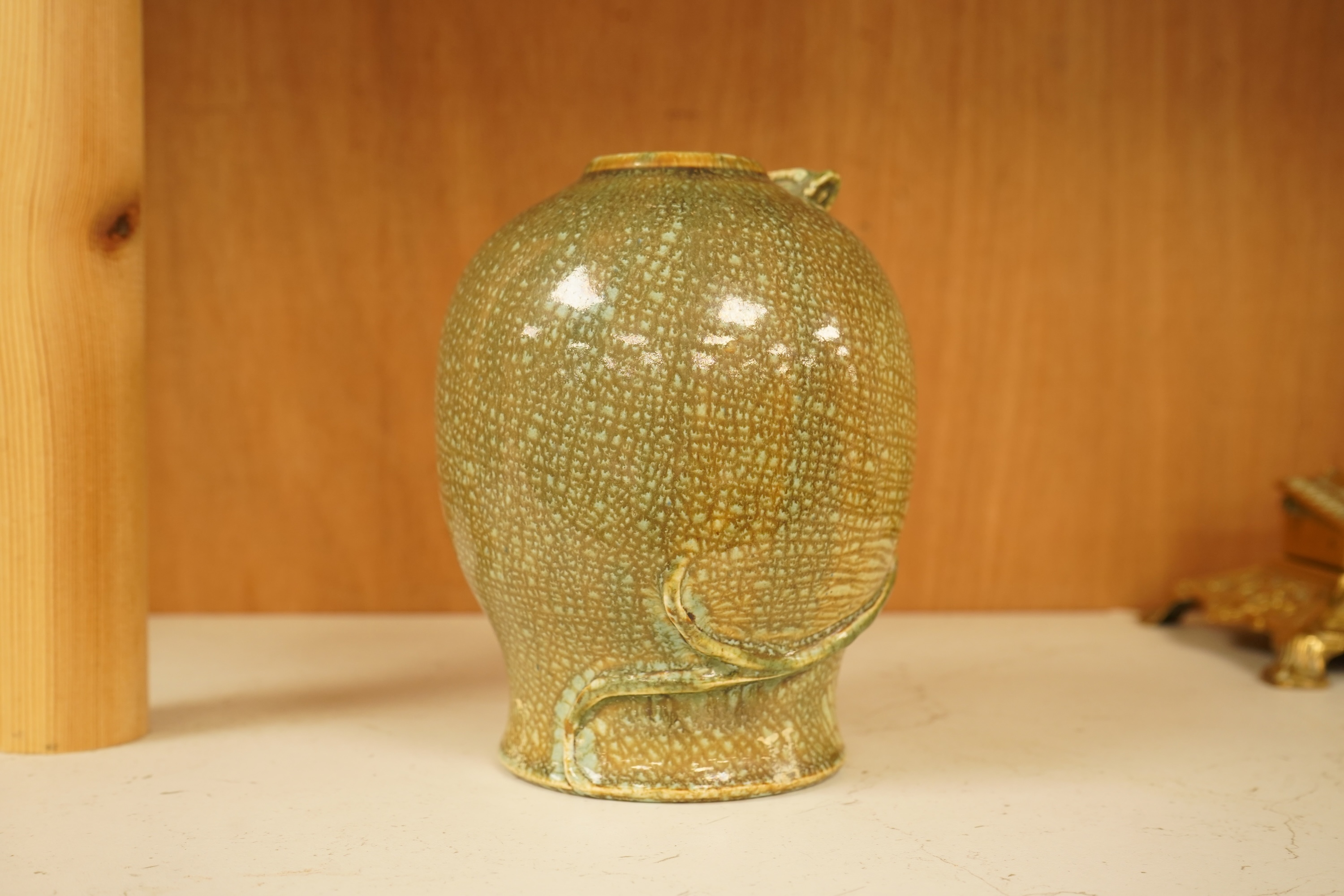 A Mortlake ‘dragon’ vase, monogrammed and dated 1912, 15cm